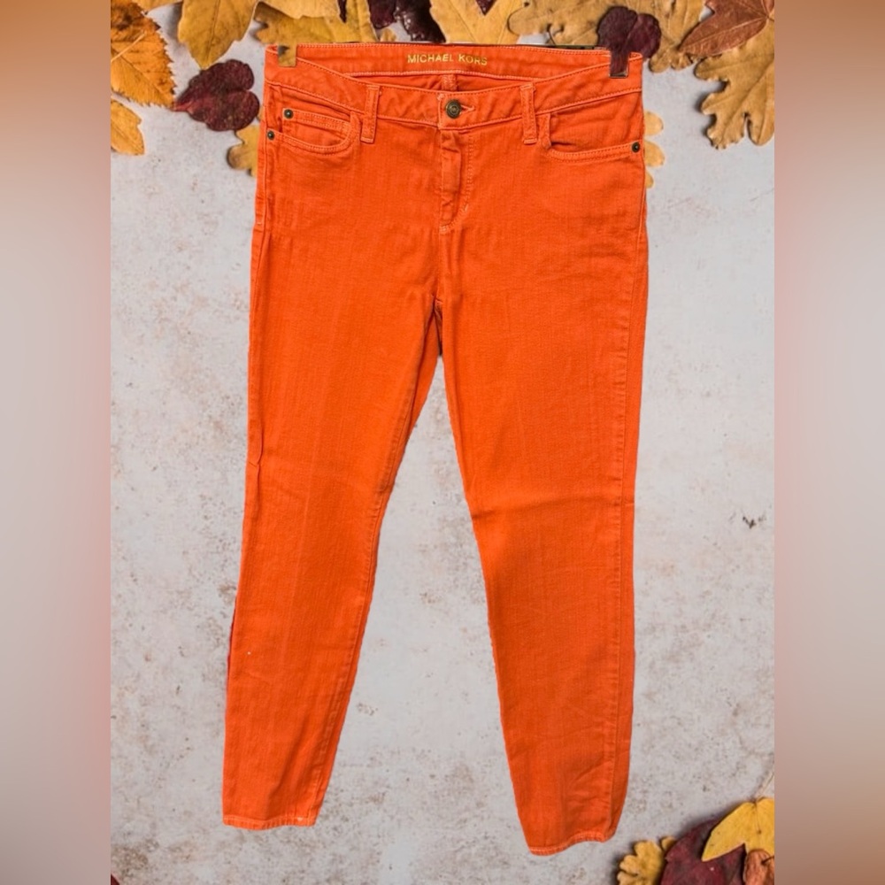 Michael Kors Women’s size 4 jeans solid Pumpkin orange denim straight leg GREAT